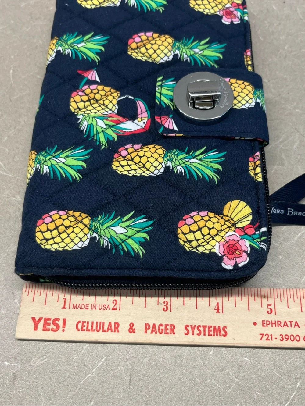 Vera Bradley Pineapple Toucan Party RFID Turnlock Wallet w/ Toucan Bag Charm - Picture 7 of 12
